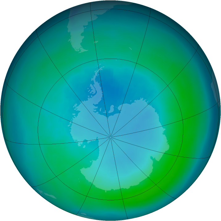 Antarctic ozone map for April 1991